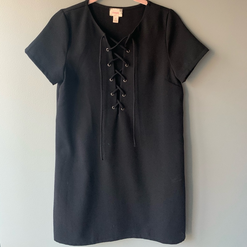 Black Nasty Gal Lace Up Shift Dress